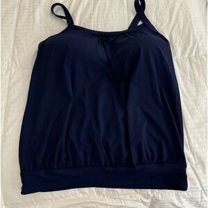 Land’s End Women's Deep Sea Navy Blouson Tankini Swimsuit Top - 8DD